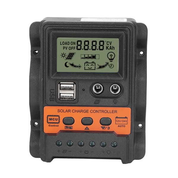 Solar Charge Controller LCD-skjerm 2 USB-utgang PWM Panel Lader Regulator 12V 24V20A 260W 520W