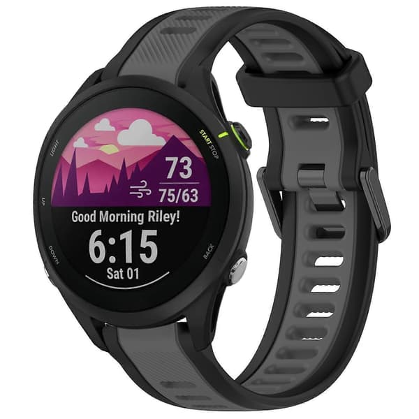 【BQ】22mm Silikone Urrem Til Garmin Forerunner 255 Grey Black