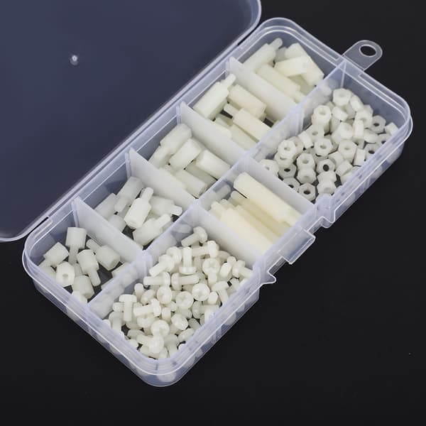 180 st box M3 Nylon Skruv Mutter Hane Hona Standoff Kombinationssortiment Kit (Vit)
