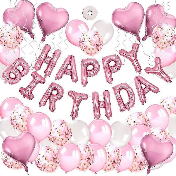 Bursdagsdekorasjon Jente Gratulerer med dagen Garlandballonger Bursdagsdekorasjonssett med rosa ballonger, silkepapirpumper Rosa til pynt Bursdag