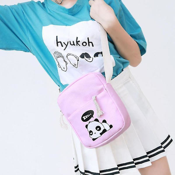 Slitstark 4 delar/ set söta kvinnors flicka Panda Print Shoulder Skolväska Grey