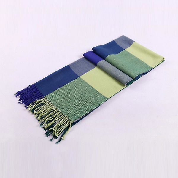 Dam Tartan Scarf Stor Rutig Sjal Wrap Scarves Vinter Oversized Blue And Green