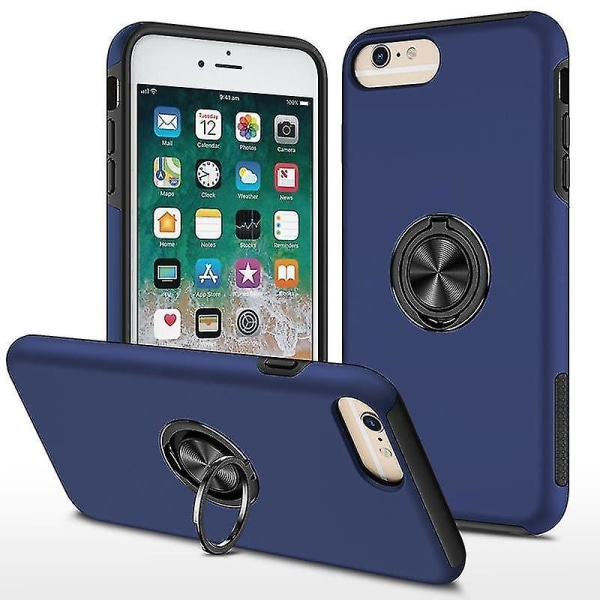 Magnetisk ring Kickstand Stötsäkert phone case för Iphone 6 Plus (svart) Blue