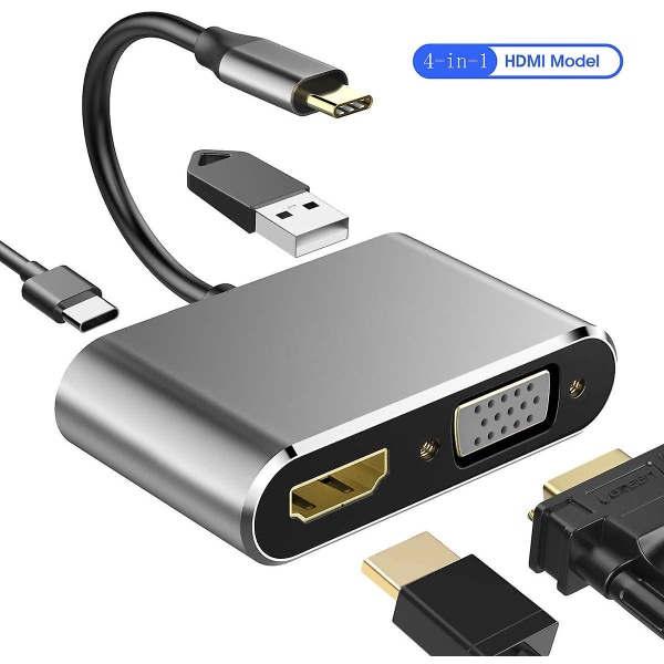 Fire-i-ett dokkingstasjon Type-c til HDMI Vga utvidelsesstøtte Usb3.0pd Fast Charge Converter en for fire one for four