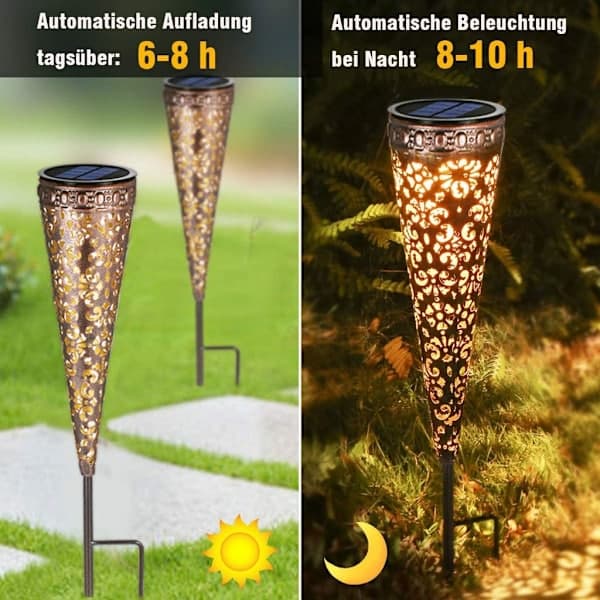 【BQ】2 stk. LED Udendørs Plug-In Lamper Solcellelampe Have Metal