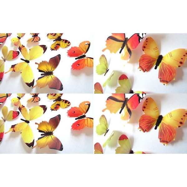 12 st/ set 3d Butterfly Väggdekor Väggdekal Hem Tapet Konst Dekorativt Yellow