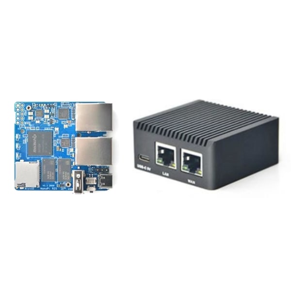 Nanopi R2s Router Rk3328 1gb Ddr4 Ram med Cnc case Minirouter Dual Gigabit Port Openwrt Sys black  blue