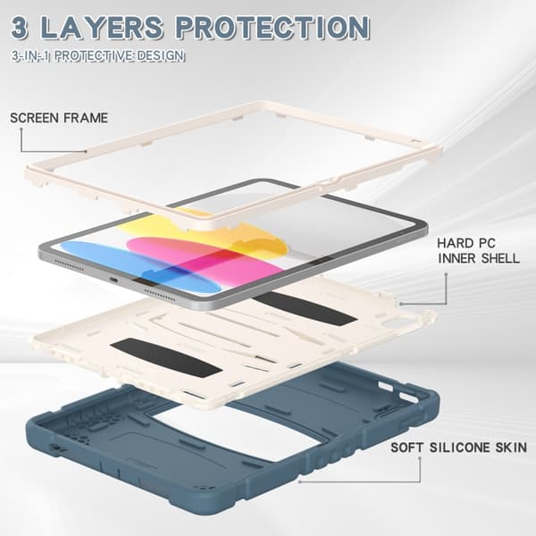 iPad 11 11th Gen / 10.9 10th Gen 2022/2025 Case with 3-Layer Protection, PC + Silicone Tablet Cover Blåklint Blå