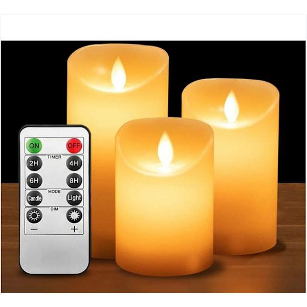 LED-ljus, flimrande flamma LED-ljus, set om 3 (10 cm, 12,5 cm, 15 cm)