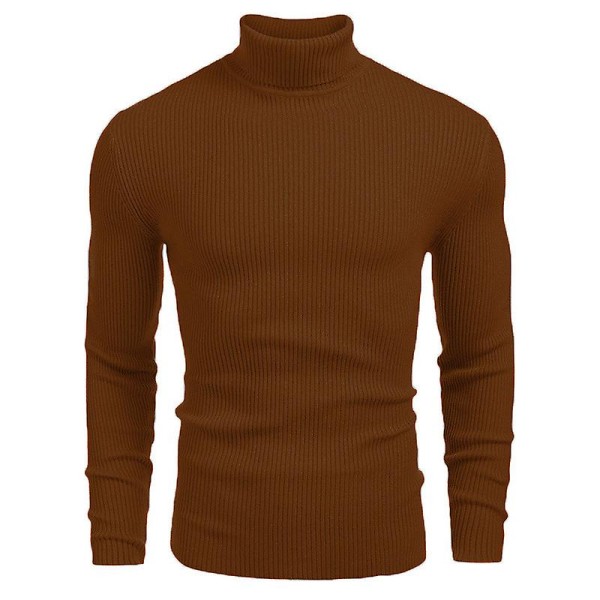 strikket rullekrave sweater til mænd brun M