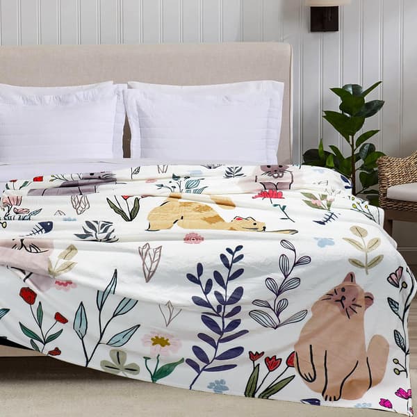 Kat-tema flanelltæppe - Perfekt valg til katteelskere, blødt plys fleecetæppe til seng, stol og sofa, 50\" X 60\"