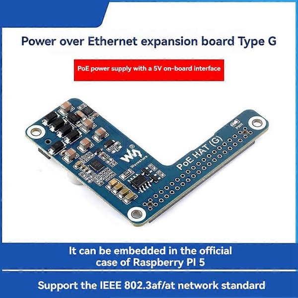 【BQ】Waveshare PoE HAT(G) til Raspberry Pi 5 Power over Ethernet udvidelseskort 5V 5A understøtter 802.3af/At netværksstandard til RPi 5