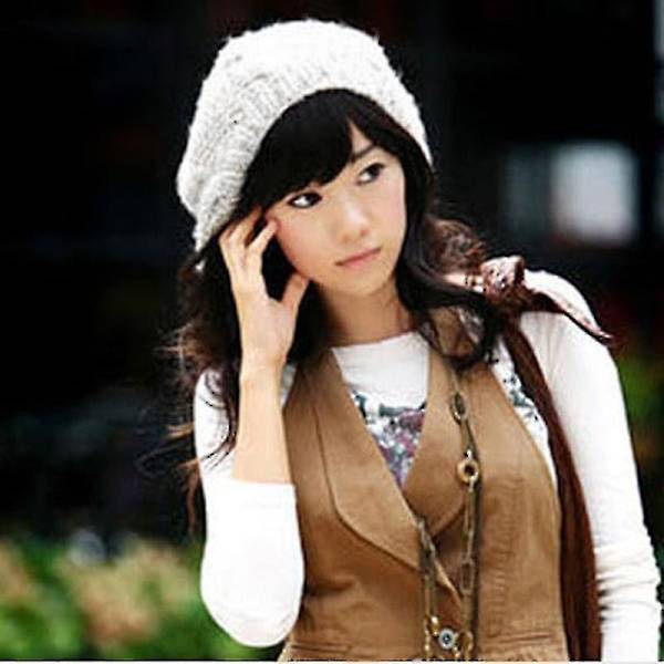 Hhcx-kvinner Vinter Varm Strikket Tykk Hekle Slouch Stretch Dame Beanie Varm Lue White