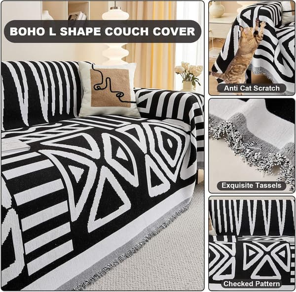Boho Sofatrekk for 2-seter, Allværsbeskyttelse Sofatrekk for Hunder, Sofatrekk Loveseat Futontrekk med Dusk, Boho Svart, 180*260cm 180*260cm Boho Black