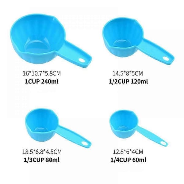 4-delt plastmålesett for matlaging, baking, flytende og tørr mat