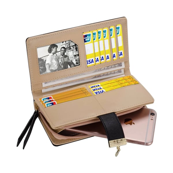 Kvinnors långa blad Bifold Plånbok Läder Dragkedja Elegant Clutch-Blå