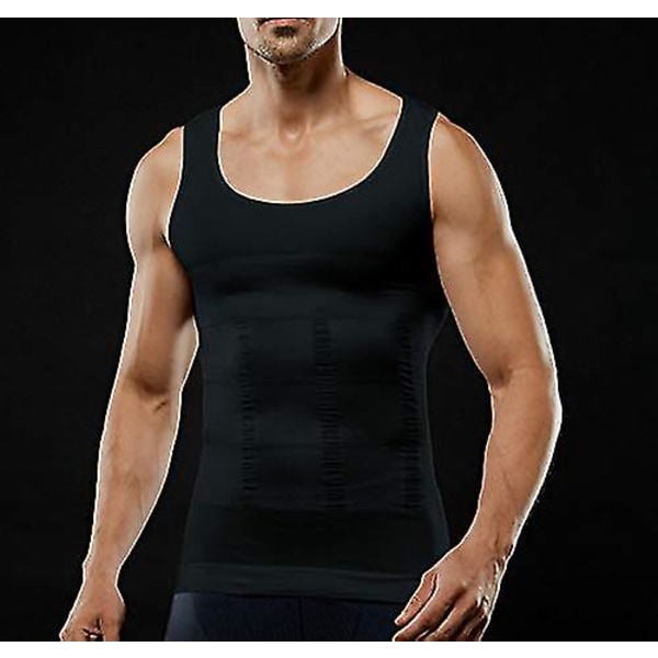 Mäns kropp smalare elastisk skulpterväst Mage Kompressionsväst Muscle Tank Shapewear Magkontroll Black S