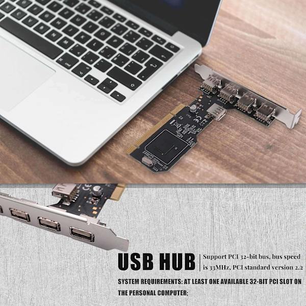 Pci till usb2.0 expansionskort stationär pci till 5 usb2.0 480mbp hubchip expansionskort Black