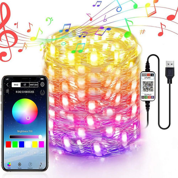 Usb Christmas Tree Fairy Lights Led String Lights Med Smart Bluetooth App Fjernkontroll, 2m 20 Lampe 10m 100 lamp