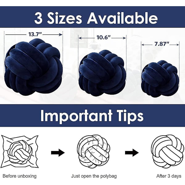 Knutbollskastkudde, vit rund knuten plyschkudde Accentkudde for preppy, estetiska & söta prydnadskuddar for soffa, seng, stue, F Navy Small