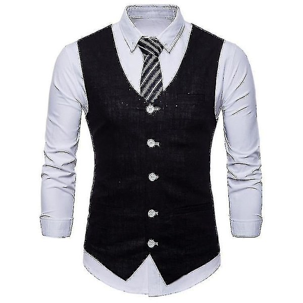 Men's Solid Color Single Breasted Vest black L