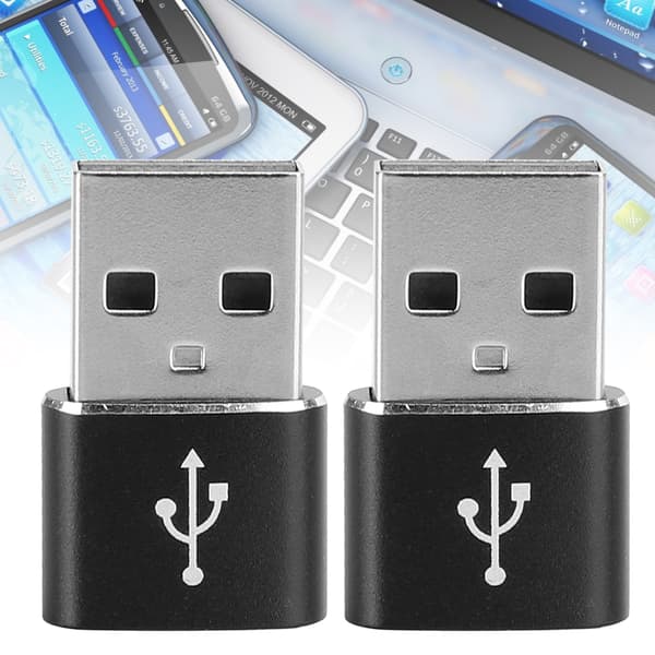2 st Aluminiumlegering Typ C till USB Adapter Laddningssynkronisering Dataöverföring Svart