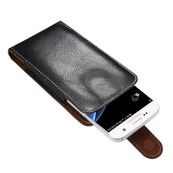 5,2 tum Litchi Texture Vertikal Flip Upprätt Case / Midjeväska i äkta läder med roterbar ryggskena för Iphone X & Samsung Galaxy S7 & S6 Edge &