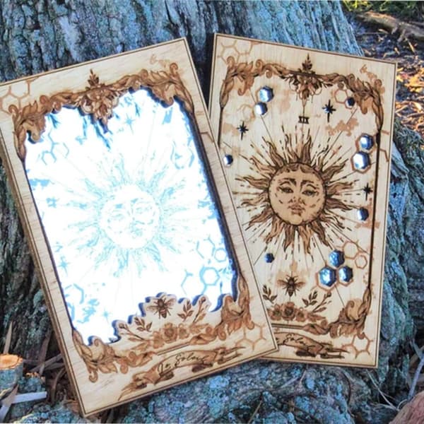 Sun XIX Tarotkort Träspegel Heminredning