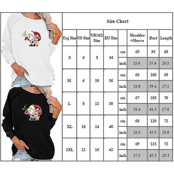Hhcx-christmas Tunic Women Long Sleeve T-shirt Xmas Santa Print Tops Blouse White L
