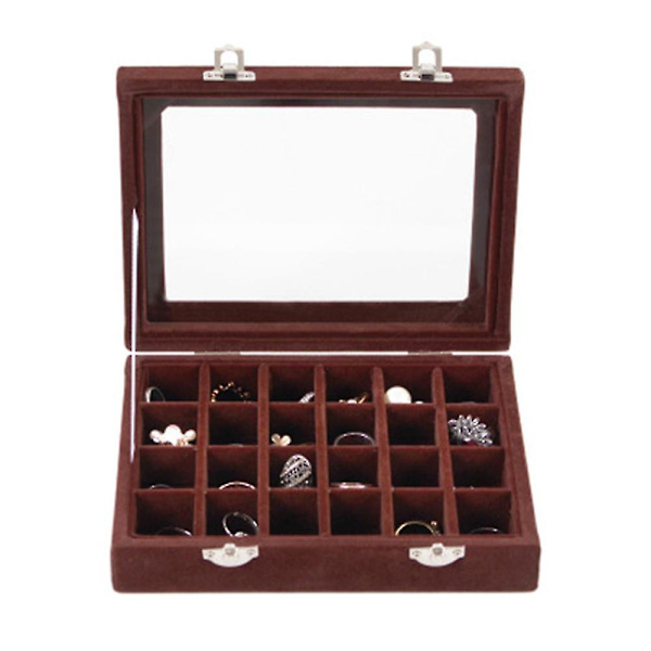 Klart lock Sammet 24 Grid Smyckesbricka Transparenta smycken