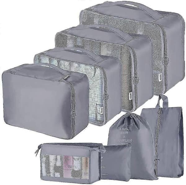 8-delars organiseringset bagage resväska förvaringsväskor packningskuber presenter Grey