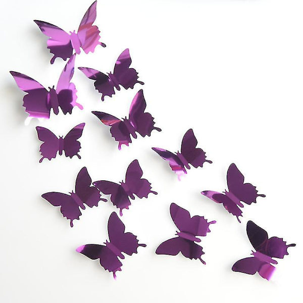 12 stk Stereospeil Butterfly Pet Mirror 3d Butterfly veggklistremerker Gold