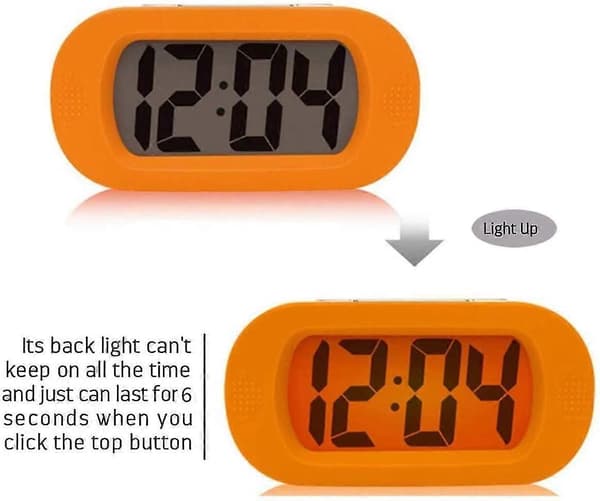 Stødsikkert LCD-vækkeur med natlys (orange)