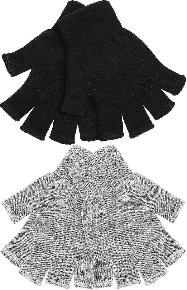 2 par unisex halvfingerhansker vinter elastiske strikkede fingerløse hansker i vanlig størrelse