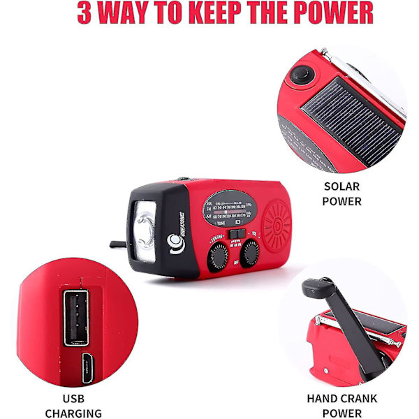 Väderradio Nödhandvev Självdriven Am/fm Noaa Solar Portable Camping Väderradio med LED-ficklampa