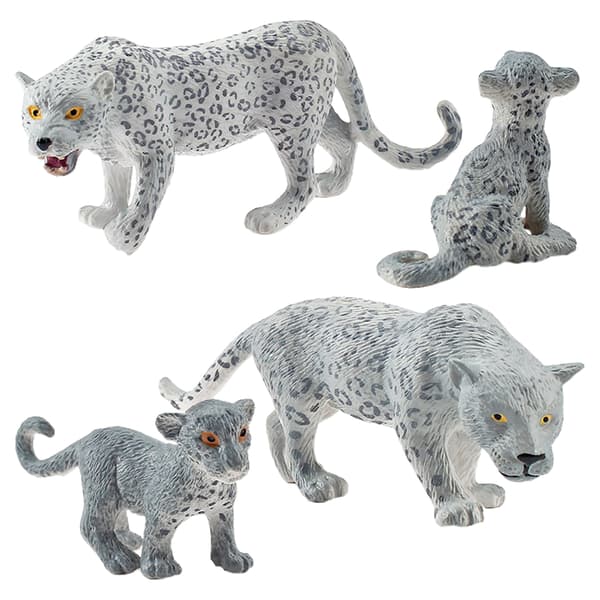 4 st Realistisk Snöleopard PVC Miniatyr Djurmodell Figur Samling