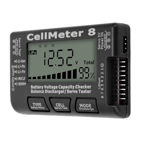 Batterikapasitetskontroll Tester med Balanseutlader og Servo Tester for LiPo - Svart