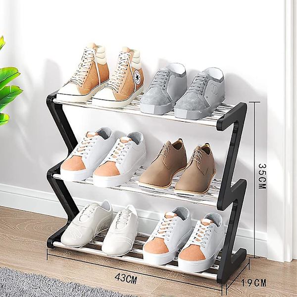 Tier Small Shoe Rack-Opbevaringsorganisator til skabsindgang Hallway Sort