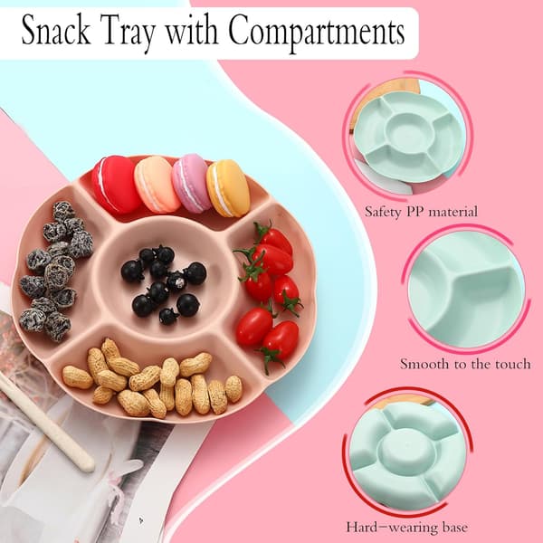 【BQ】Serving Platter & Divided Trays with 5 Compartments, 4-pack Serving Platters for Parties, Reusable Plastic Snack Tray