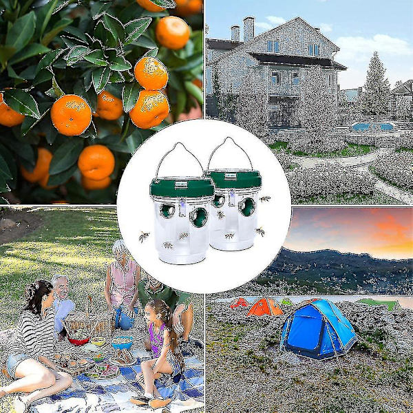2-pack Solar getingfällor hängande, soldriven getingdödare med UV-led-ljus, återanvändbar bifångare utomhus för bålgetingar