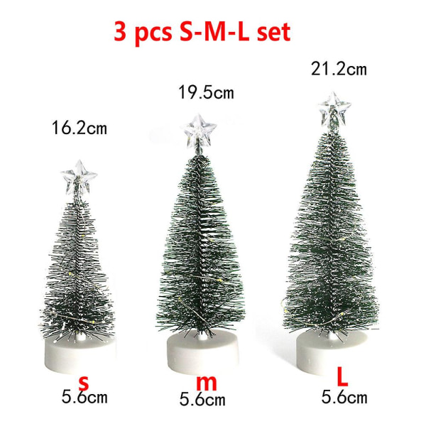 3pcs Warm LED Lights Glowing Christmas Tree Ornaments Home Decoration for Christmas Party Set S-M-L