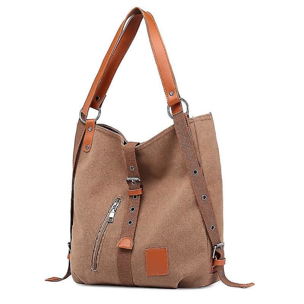 Tote Handväska Canvas Axelväska Handväska Ryggsäck Cabriolet ryggsäck Brown