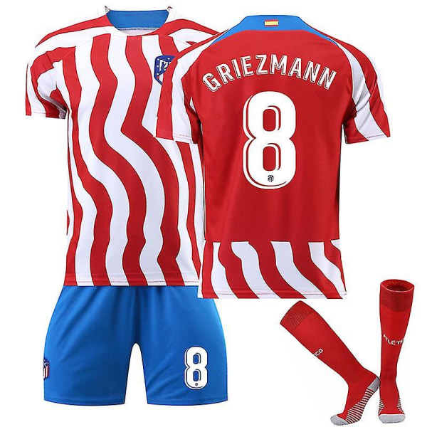 Uusi 2223 Atletico Madrid Home Kids Aikuisten jalkapallopaita GRIEZMANN GRIEZMANN 8 Kids 18(100-110CM)