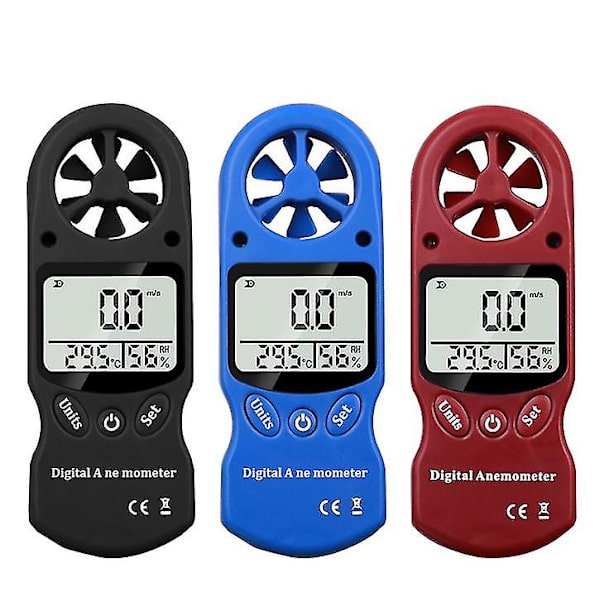 Mini handhållen vindmätare, termometer och hygrometer, digital LCD-skärm
