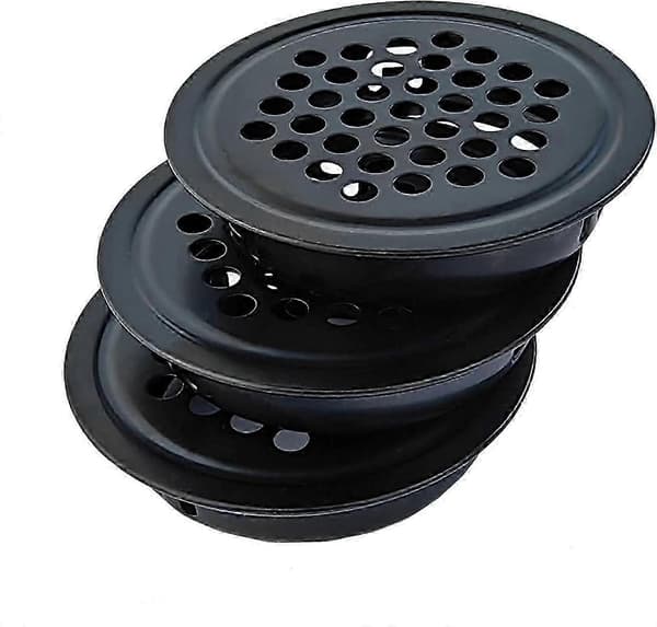 10 stk. ventilationsriste i rustfrit stål, rundt net, sort, 29 mm diameter