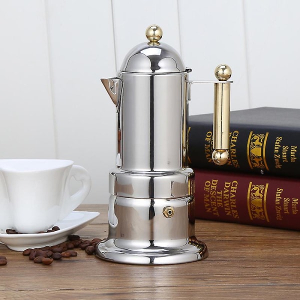 Fortykket italiensk espressomaskin Mokka kaffekoker i rustfritt stål for komfyrtopp eller induksjon hjemmebruk