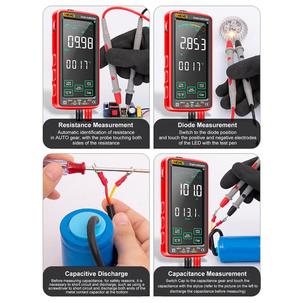 Digitalt Multimeter 6000 Tællinger Auto Område Spænding Strøm Modstand Tester Fuld Skærm LCD