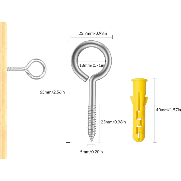 10 stykker øjebolt øjebolt, M5x65 MM øjebolt med rustfrit stål gevind øjebolt
