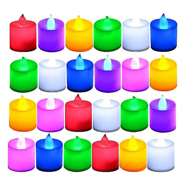 Batteridrevne led fyrfadslys, pakke med 24, flammeløse votive fyrfadslys Farverige blink Colorful flashes