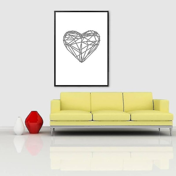Geometrisk hjärtformad dekormålning Vacker ramlös dekor hängande målning för hem sovrum barnrum 36x28cm (svart)